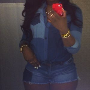 Denim Patch work Shirt/short